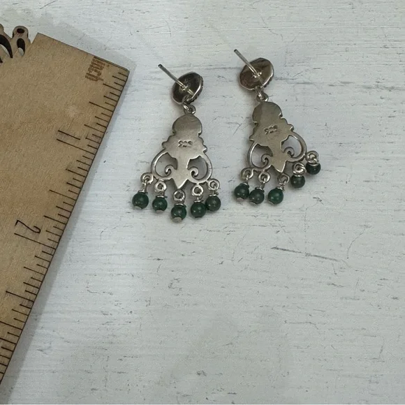 Vintage Elegant Sterling Silver and Turquoise Pirced Dangle Earrings - Picture 7 of 8
